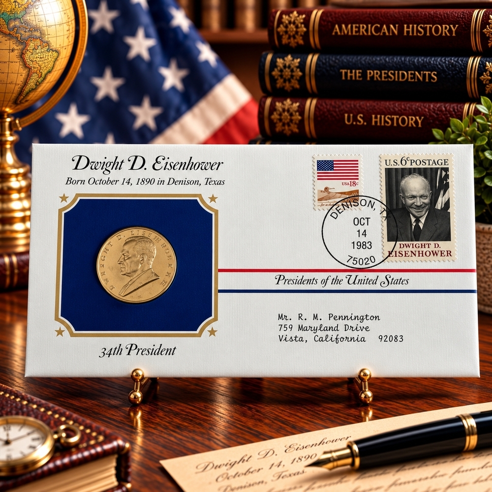 Dwight D Eisenhower 34th President Postal Commemorative Society Gold Medal Cover
